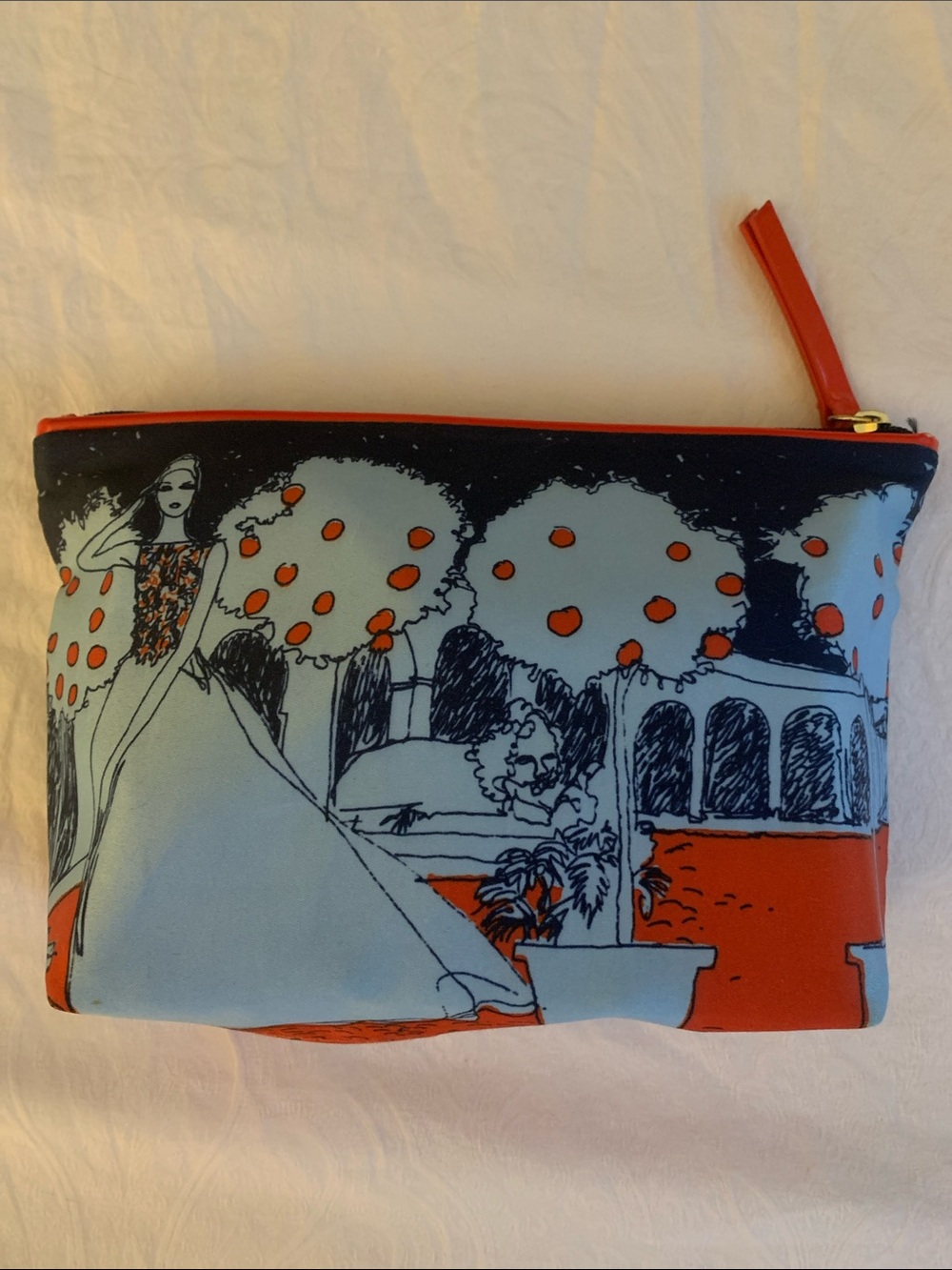 Estee Lauder Orange & Light Blue Fashion Illustration Cosmetic Pouch